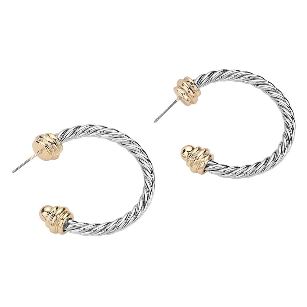 TWO TONE ROPE HOOP EARRINGS: SILVER GOLD