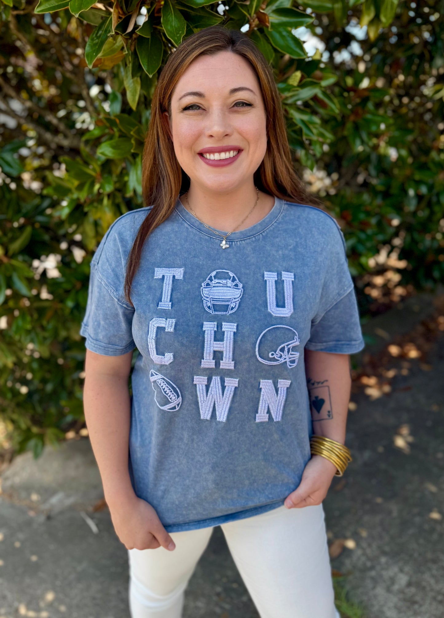 ACID WASH TOUCHDOWN TEE: BLUE