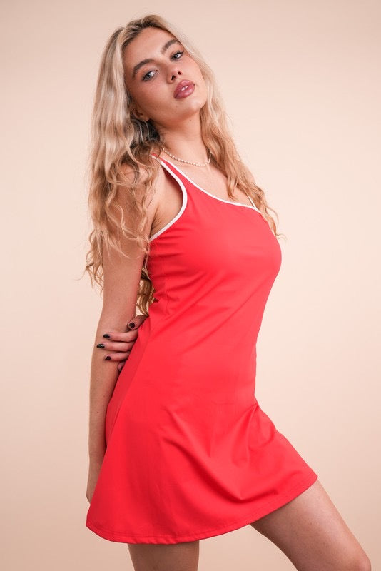 ONE SHOULDER ATHLETIC DRESS: RED
