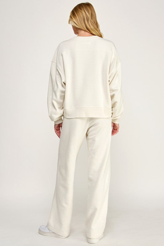 STRAIGHT LEG SWEATSHIRT SET: CREAM
