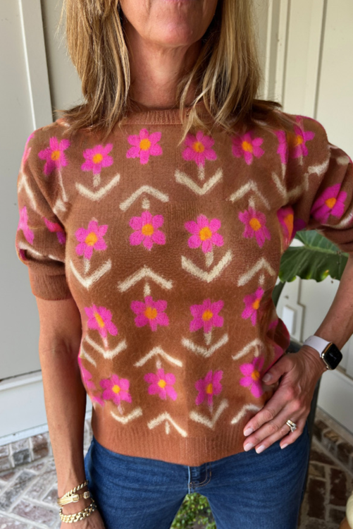 BROWN PINK FLORAL TOP