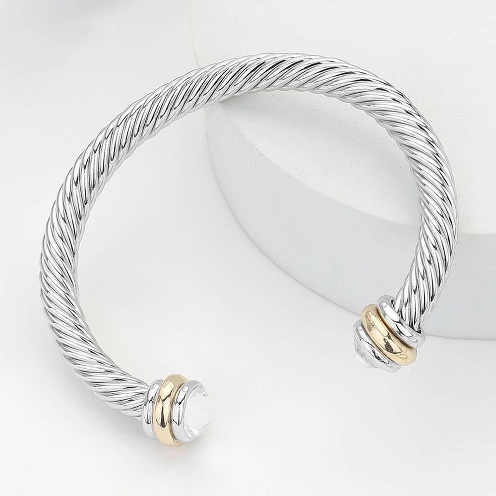 CLEAR STONE TIP TWISTED ROPE CUFF BRACELET