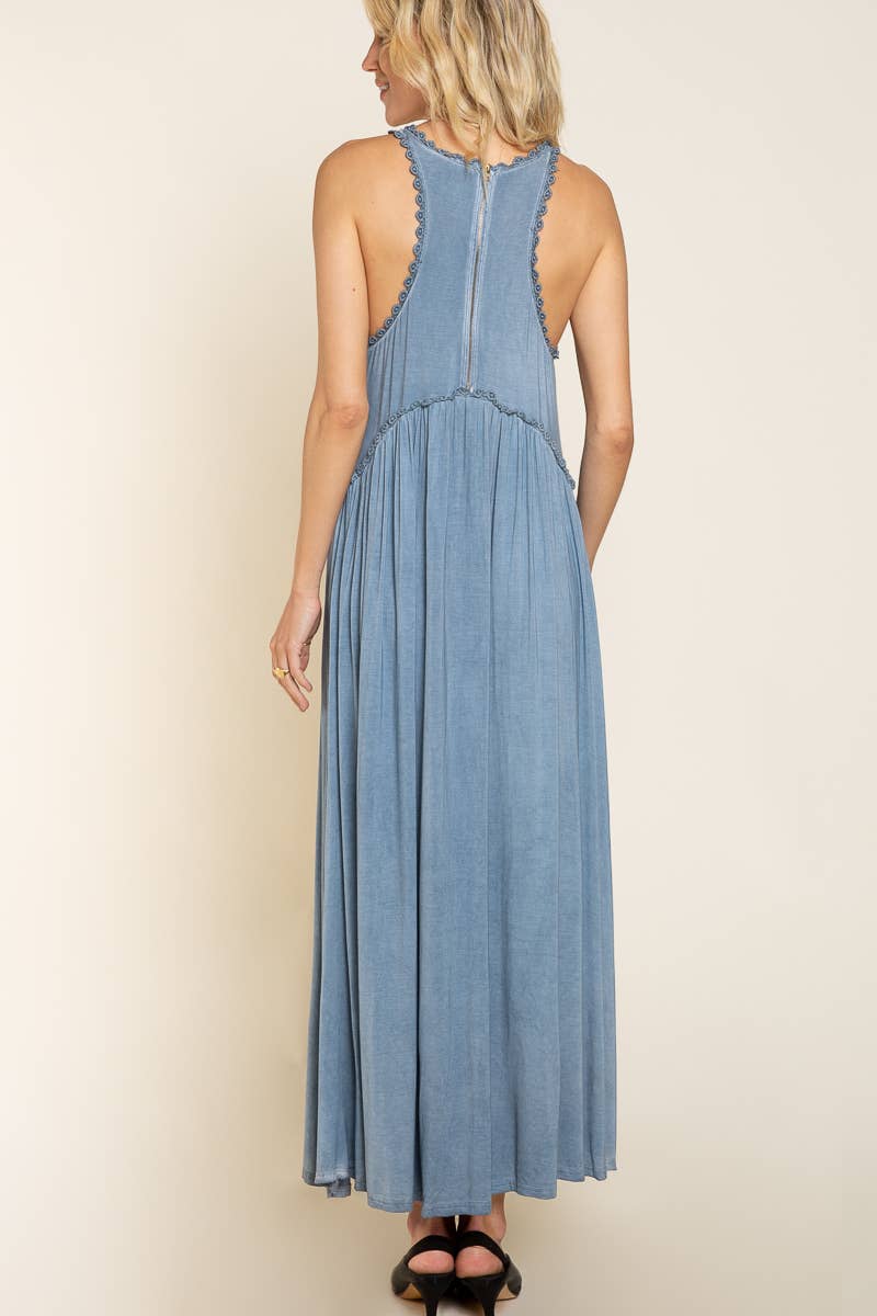 POL RACERBACK KNIT MAXI DRESS: BLUE