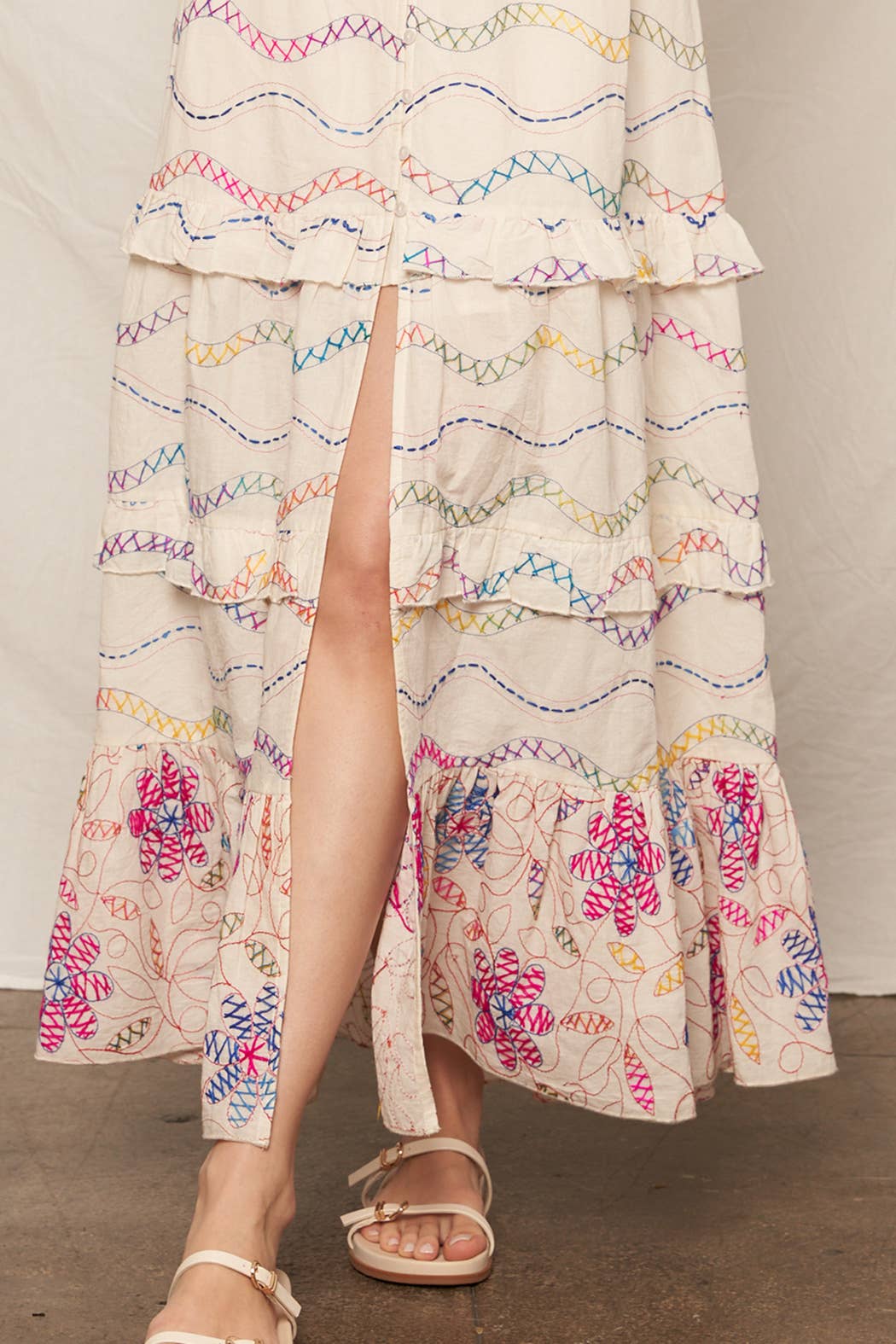 MULTICOLOR EMBROIDERED TIERED MAXI