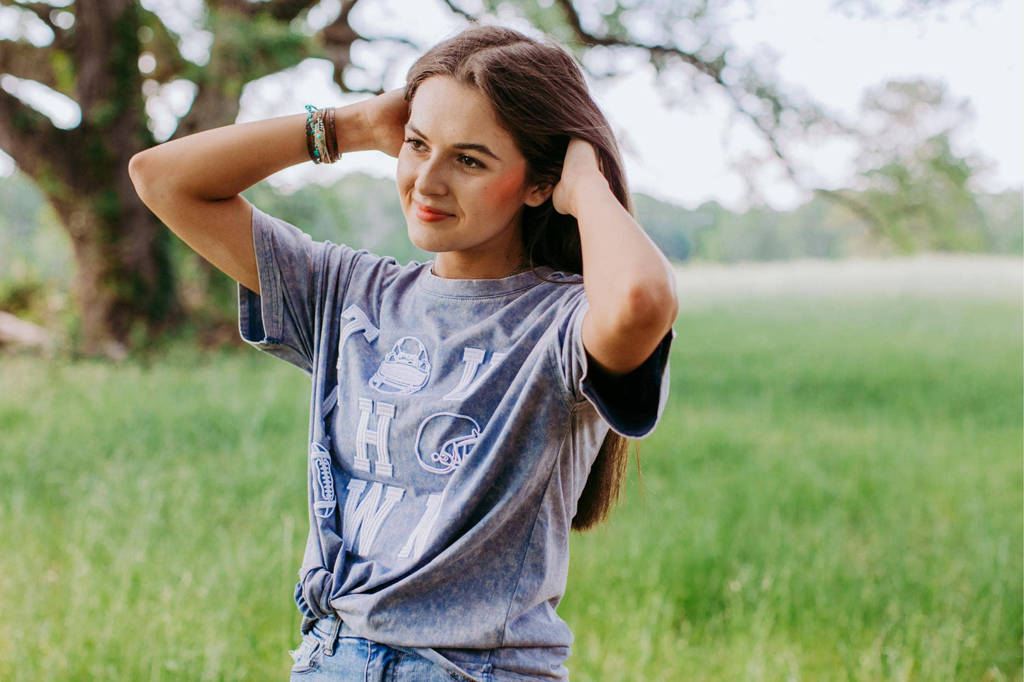 ACID WASH TOUCHDOWN TEE: BLUE