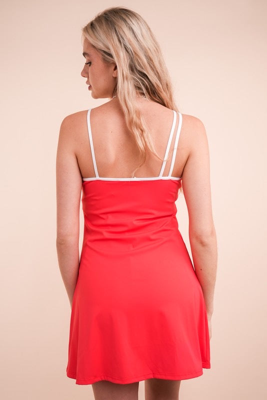ONE SHOULDER ATHLETIC DRESS: RED
