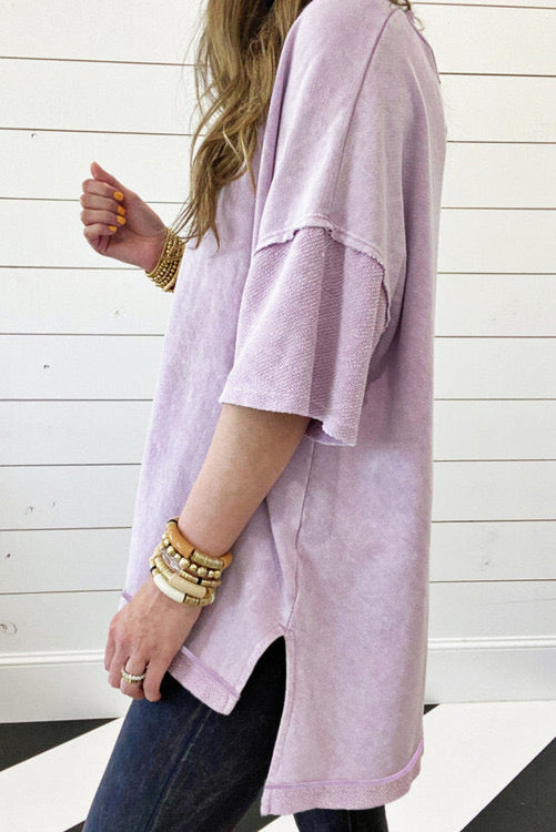 MINERAL WASH HI LOW TOP: LILAC
