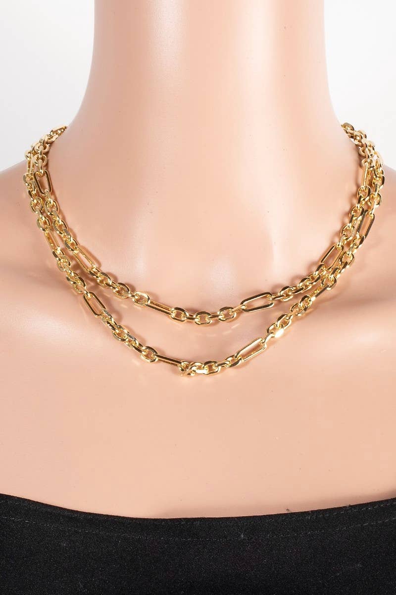 LAYERED MIX CHAIN NECKLACE: GOLD