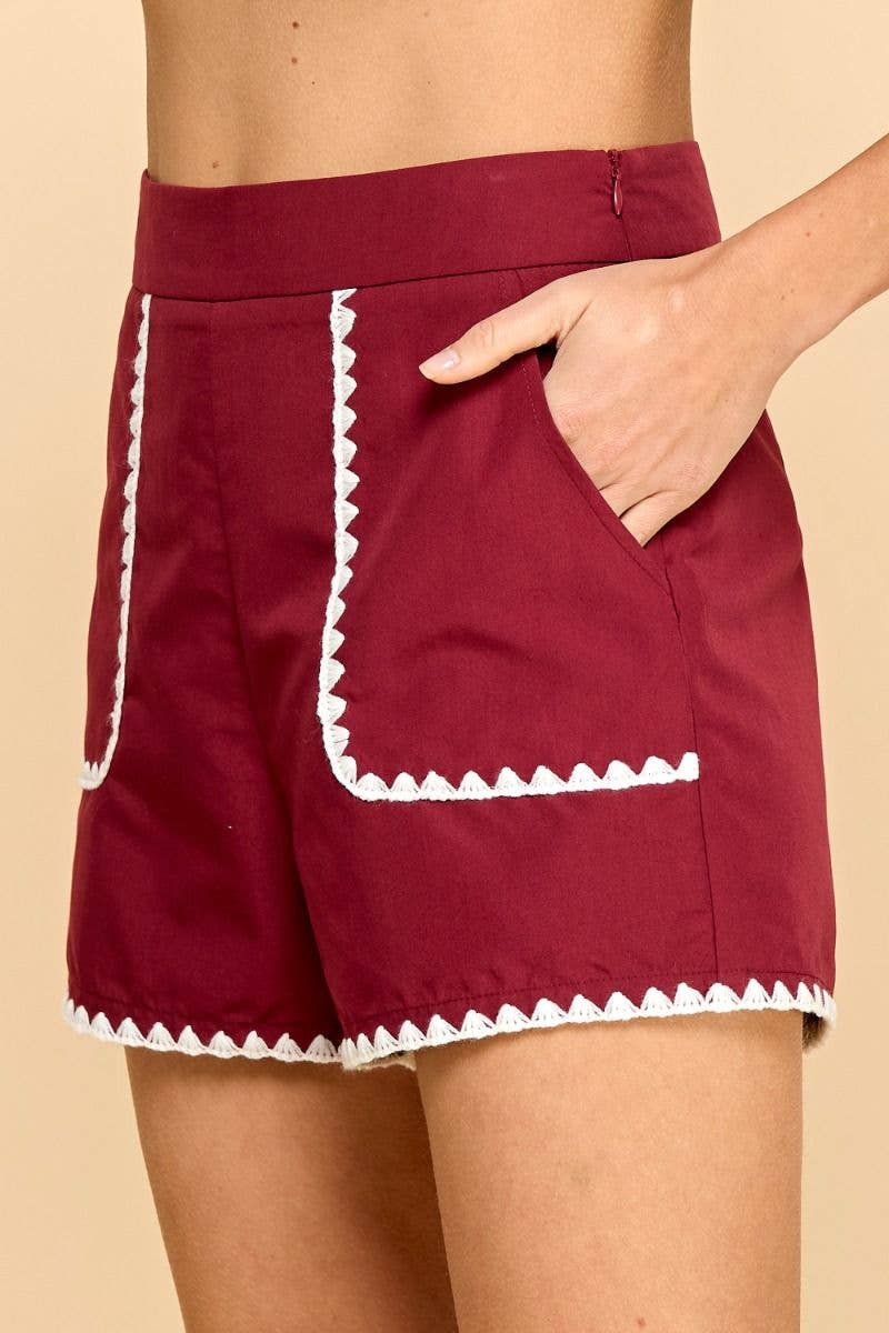 STITCH DETAIL SHORT: BURGUNDY