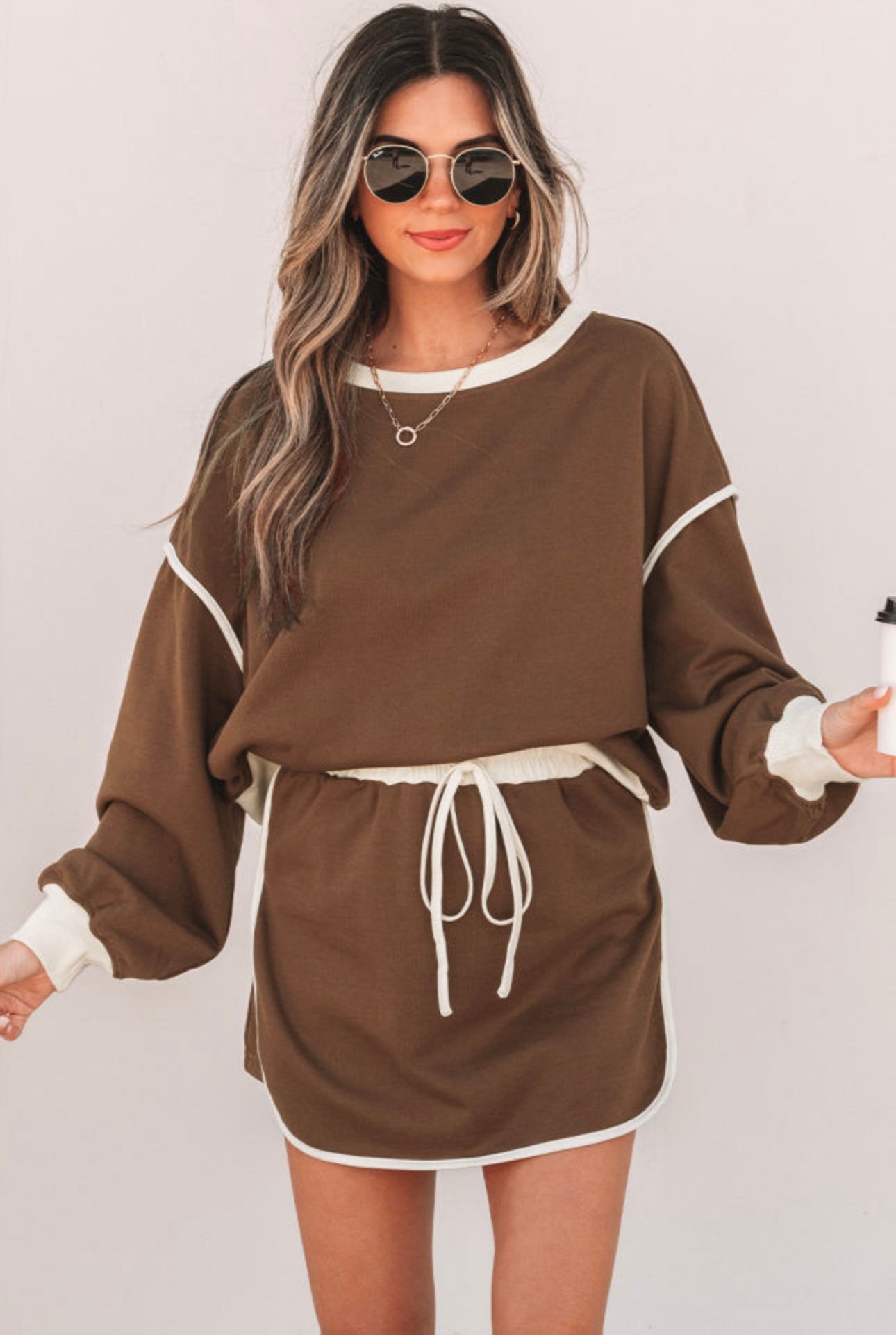 BROWN SKORT SET