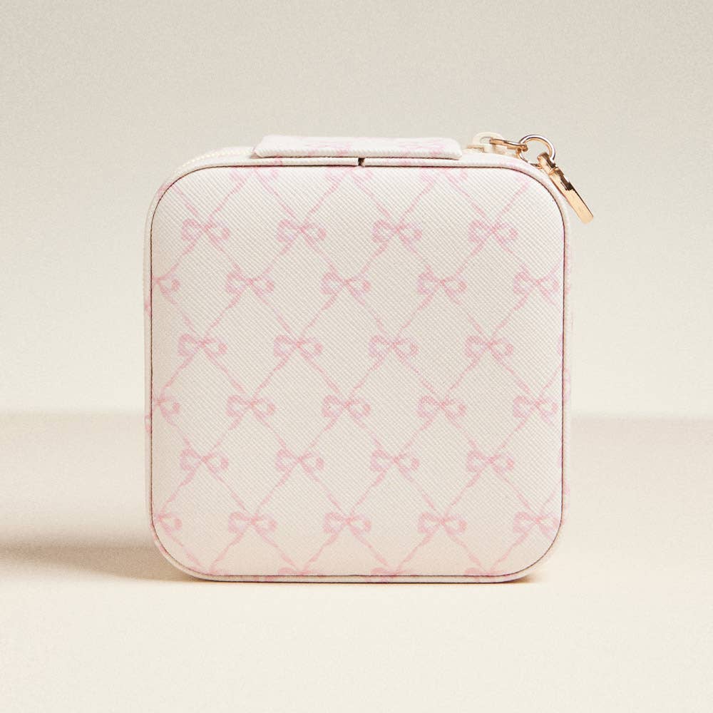 SQUARE JEWELRY BOX: IVORY PINK BOW