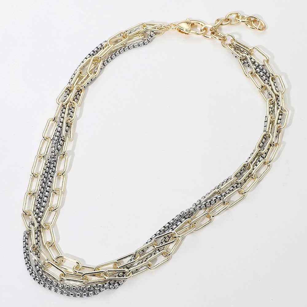 14K GOLD PLATED TWO TONE CHAIN LAYERED NECKLACE