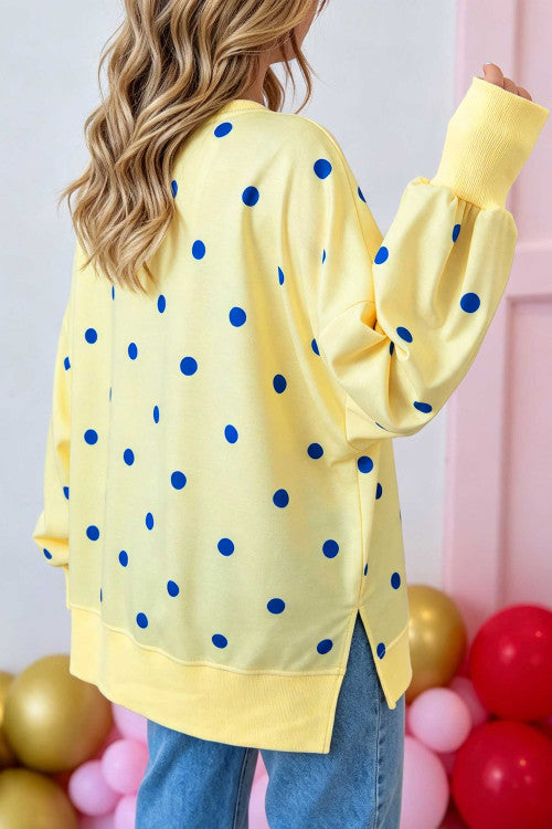 YELLOW BLUE POLKADOT PULLOVER