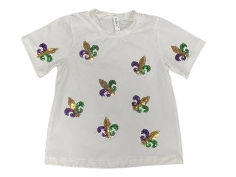 GIRLS MARDI GRAS TEE: WHITE