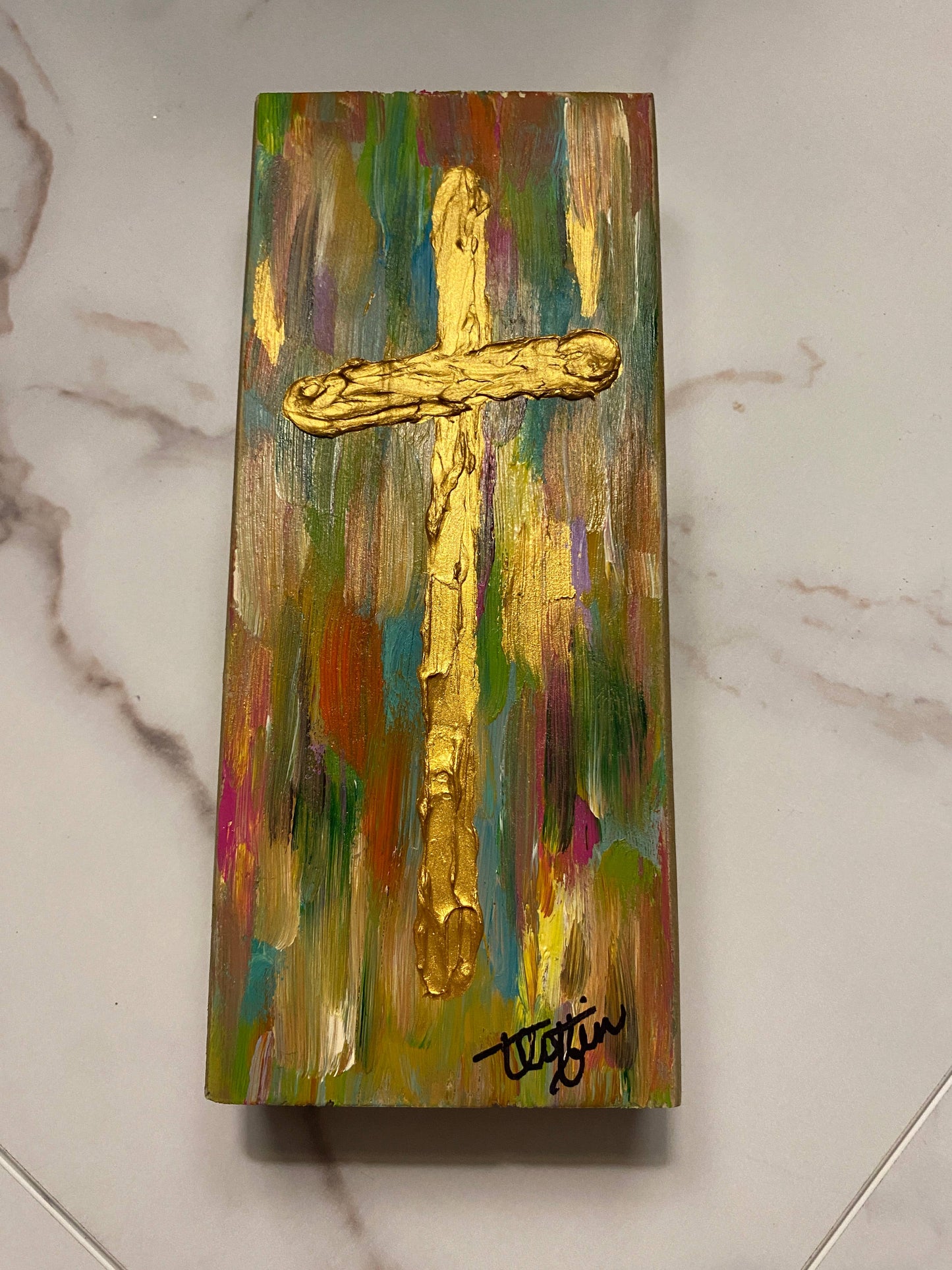 CROSS ABSTRACT MULTI WOOD BLOCK