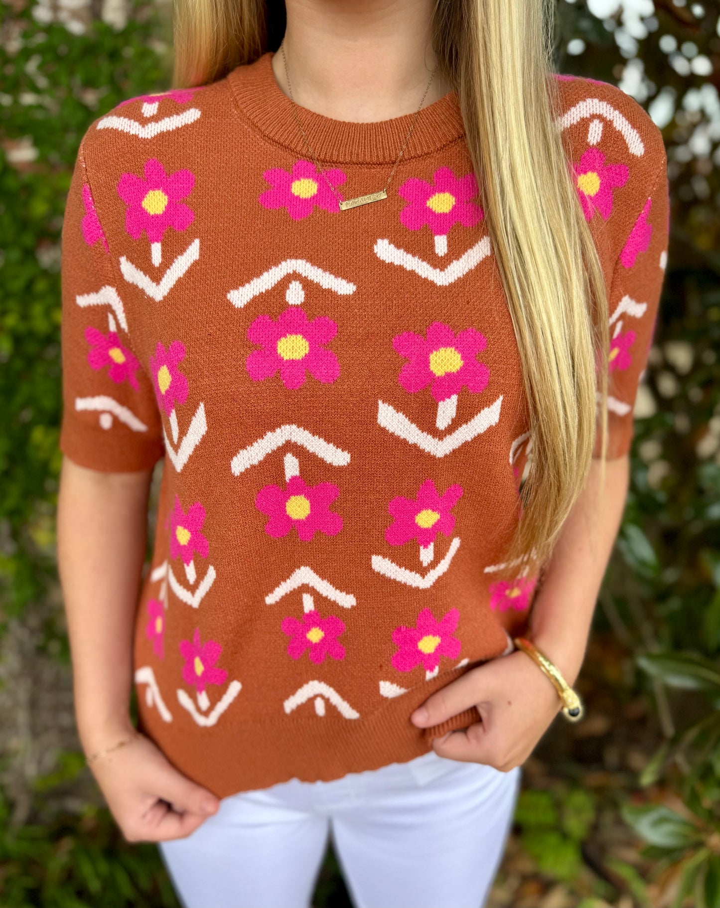 BROWN PINK FLORAL TOP