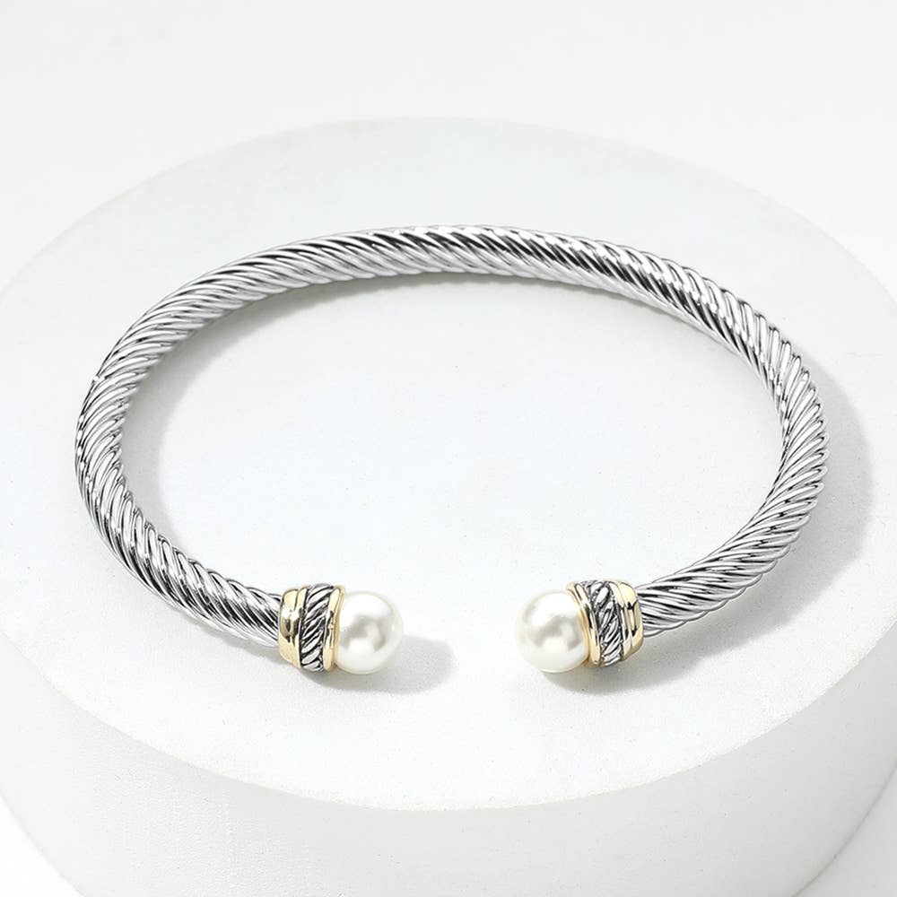 PEARL TWO TONE TWISTED METAL CUFF BRACELET