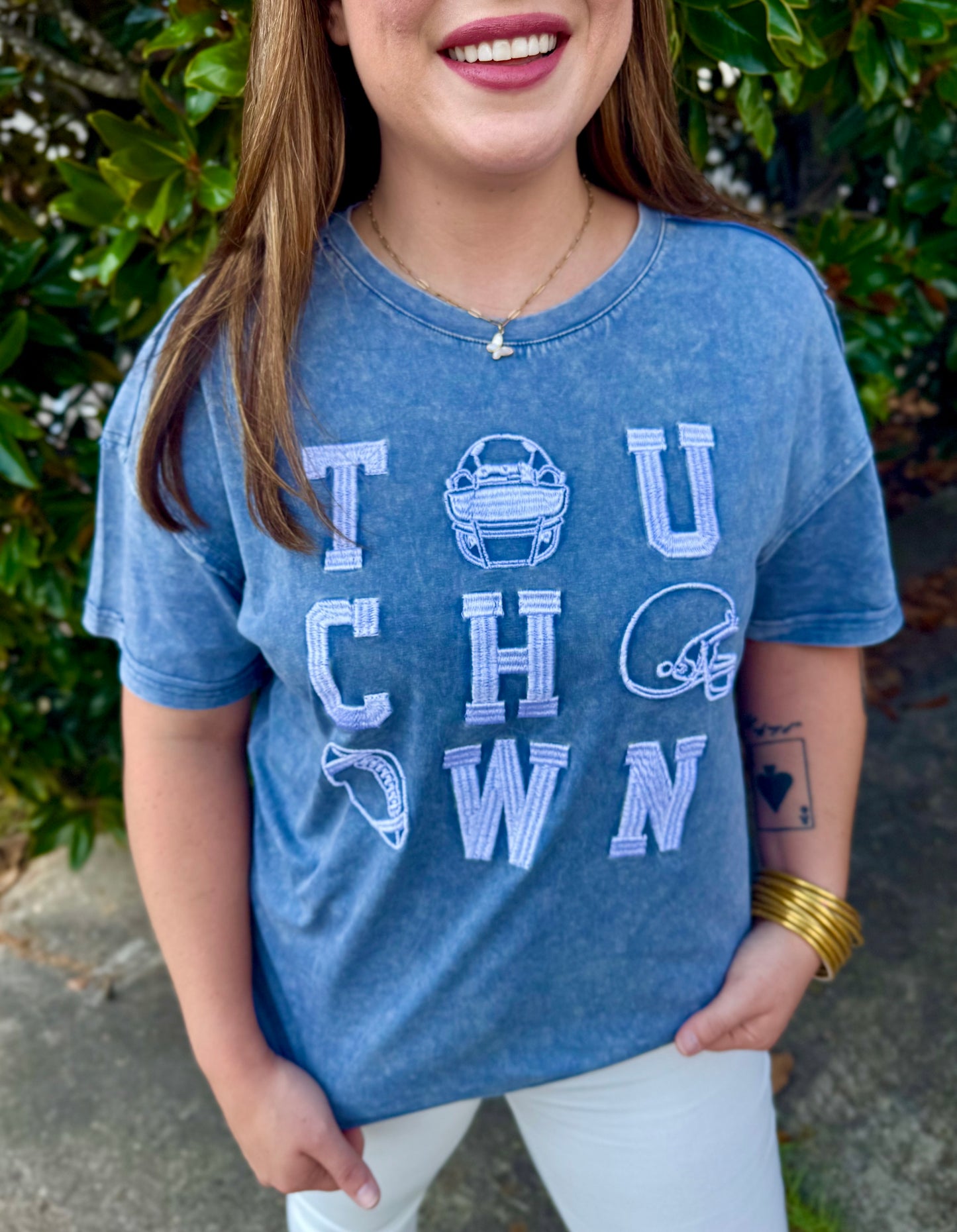 ACID WASH TOUCHDOWN TEE: BLUE