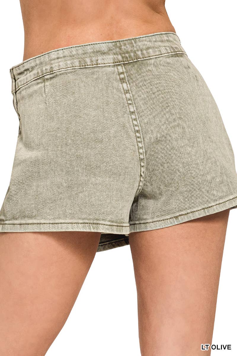 WASHED DENIM SKORT: BLACK