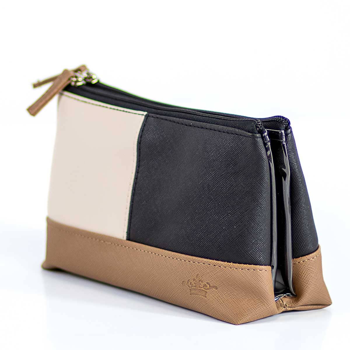 WHITE/BLK/TAUPE COSMETIC BAG- SMALL