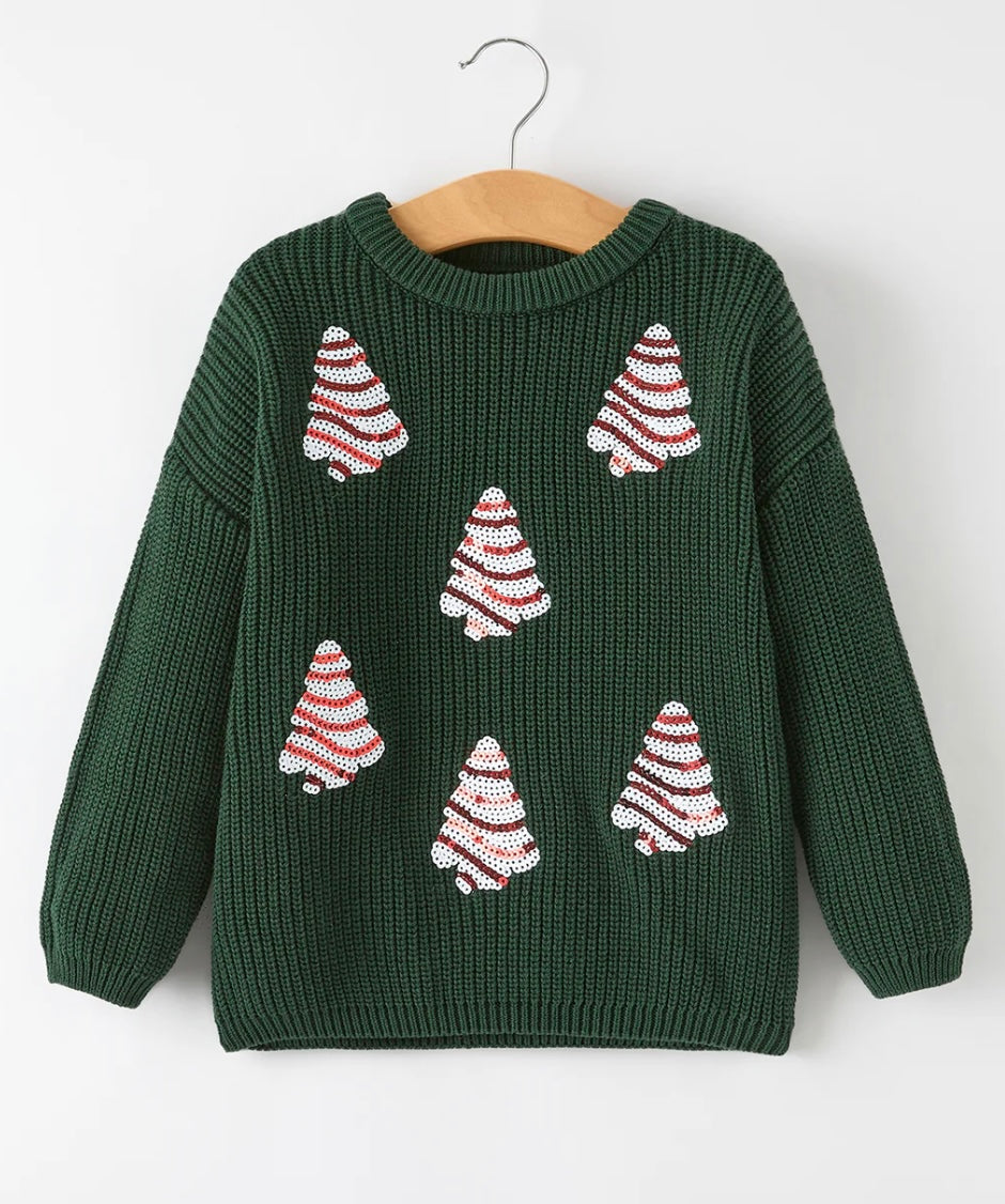 GIRLS GREEN CHRISTMAS CAKE SWEATER