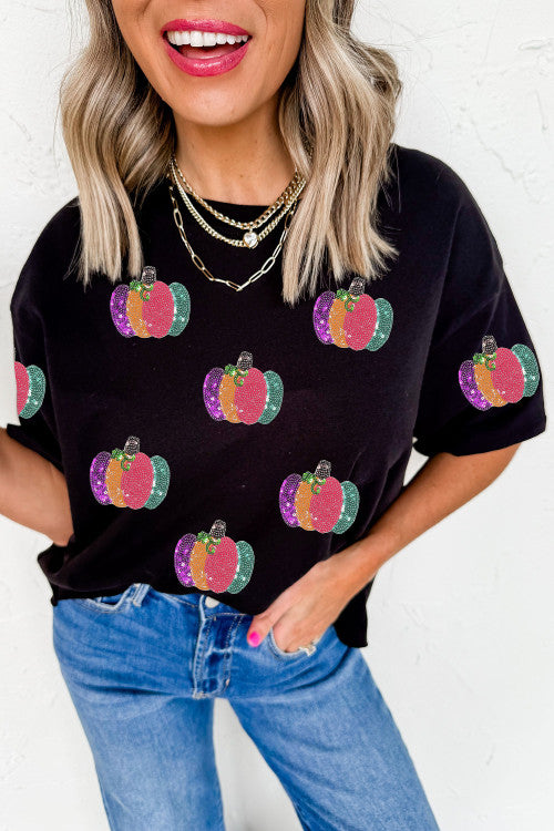 MULTI COLOR SEQUIN PUMPKIN TEE