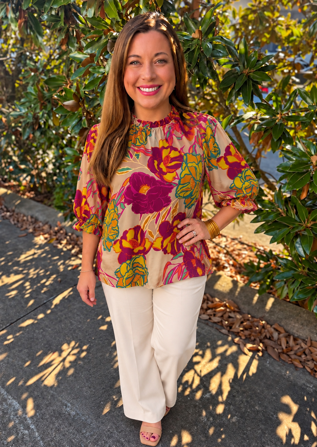 MAGENTA VELVET FLORAL BLOUSE