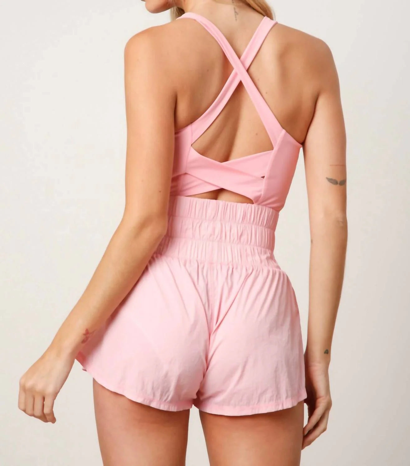 PEACH LOVE SMOCK ROMPER: PINK