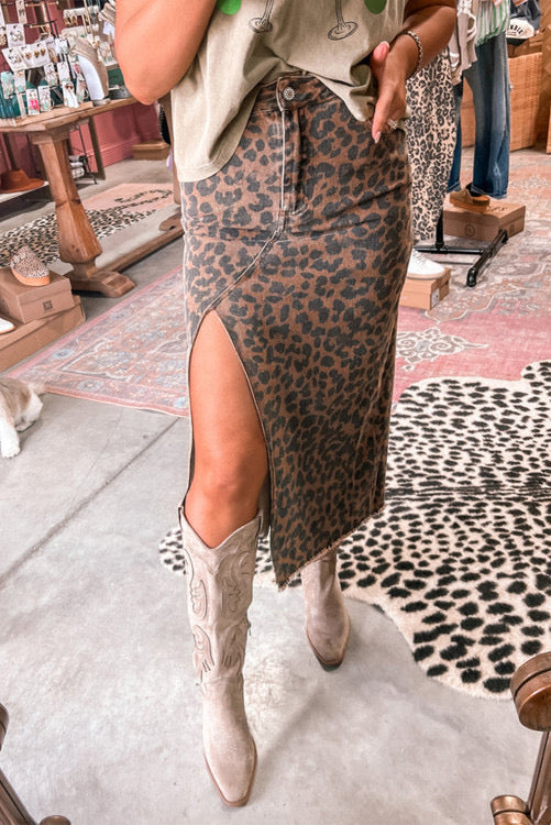 LEOPARD DENIM SKIRT