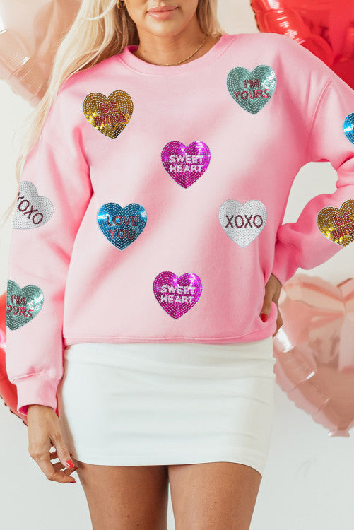 SEQUIN CANDY HEART PULLOVER
