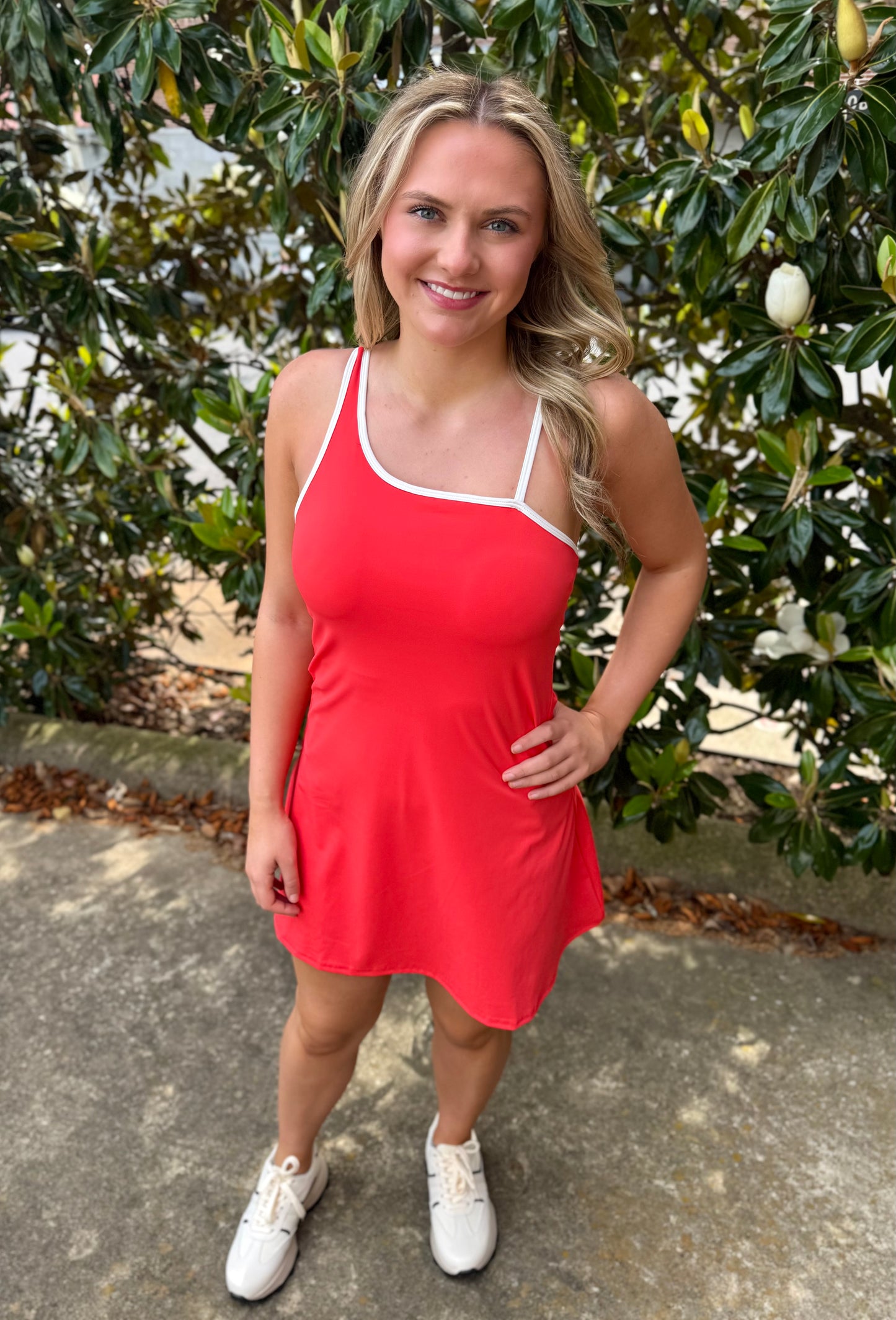 ONE SHOULDER ATHLETIC DRESS: RED