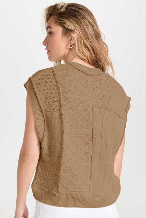 TAUPE SLEEVELESS KNIT SWEATER