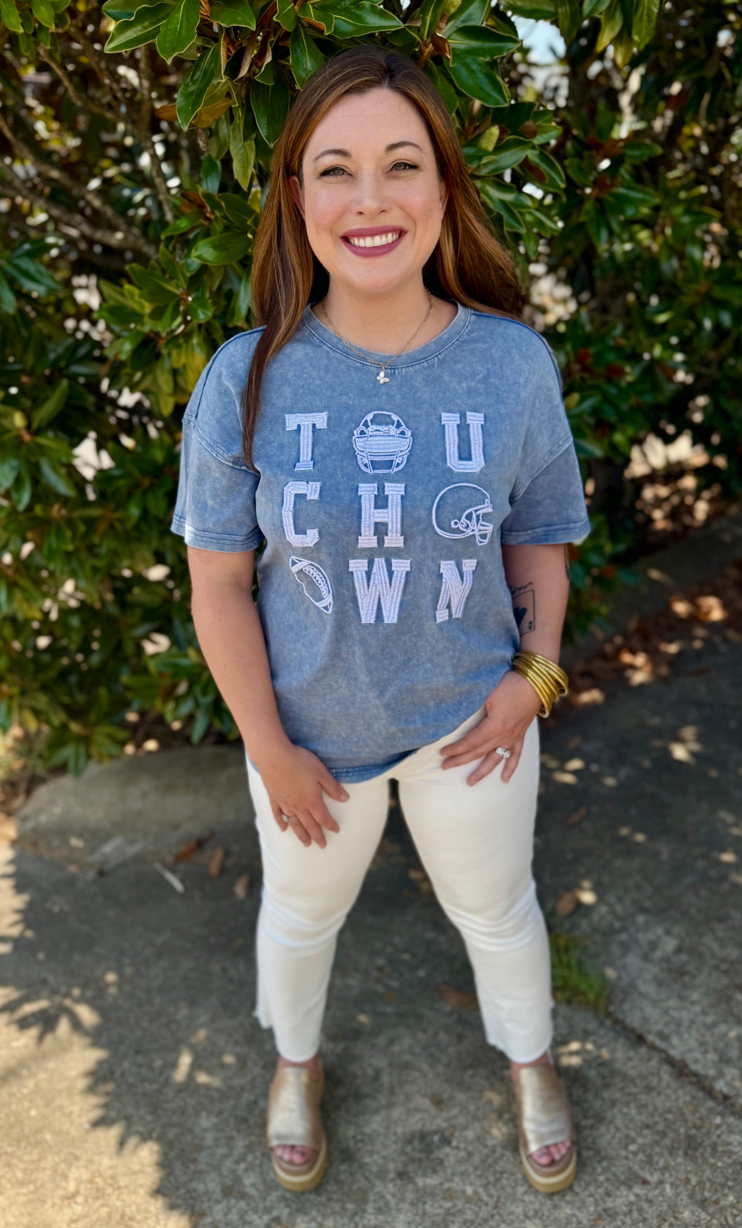 ACID WASH TOUCHDOWN TEE: BLUE