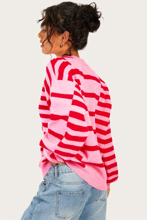 RED PINK STRIPED SWEATER