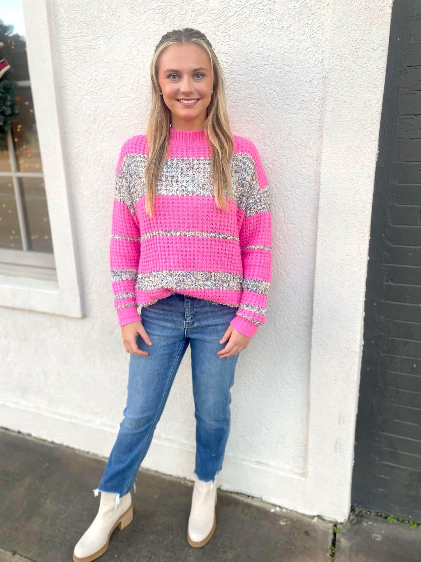 PINK SILVER METALLIC SWEATER