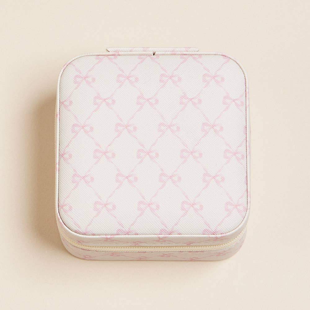 SQUARE JEWELRY BOX: IVORY PINK BOW