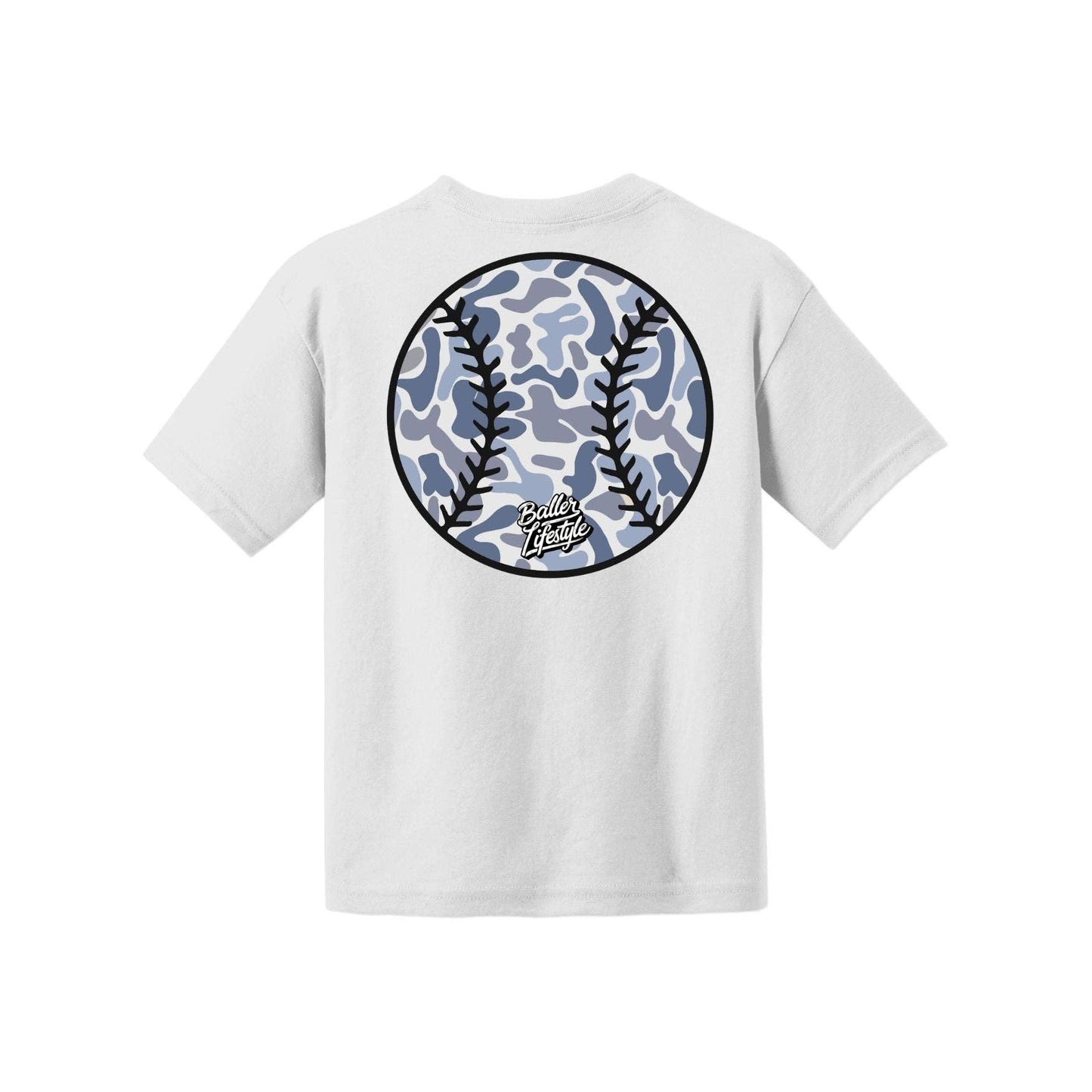 BLUE CAMO YOUTH BASEBALL TEE: BLACK