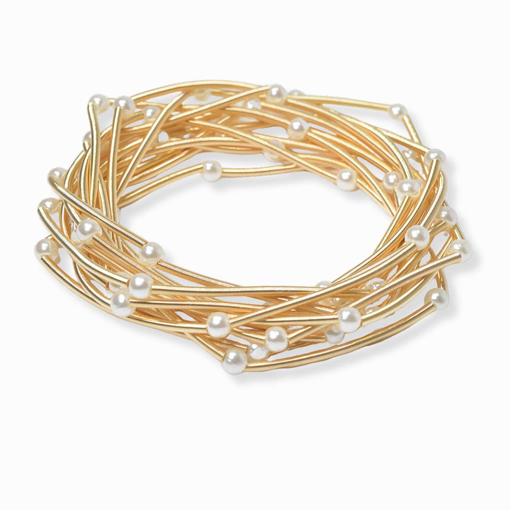 PEARL STRETCH BRACELET SET: GOLD
