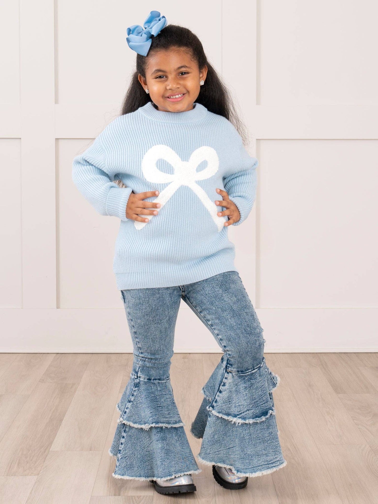 KNIT BOW SWEATER: BLUE