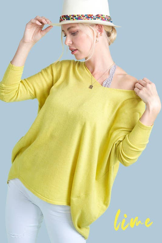 LIGHTWEIGHT VNECK LONG SLEEVE TOP: LEMON LIME
