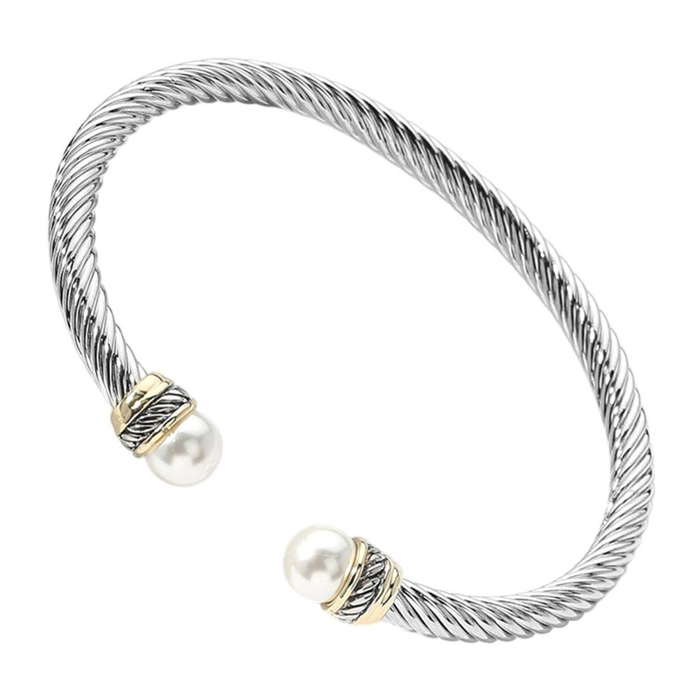 PEARL TWO TONE TWISTED METAL CUFF BRACELET