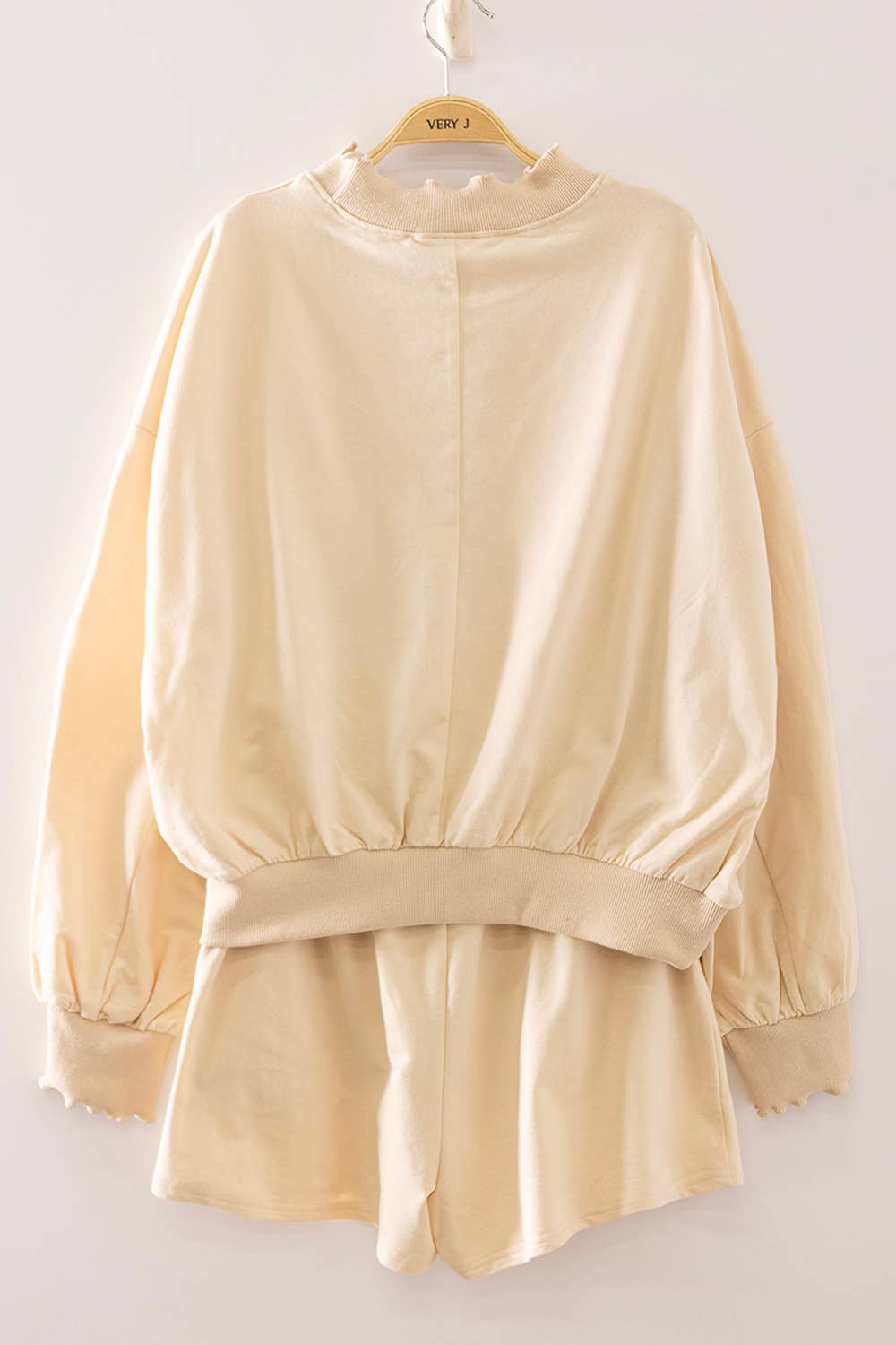LACE TRIM SHORT SET: CREAM
