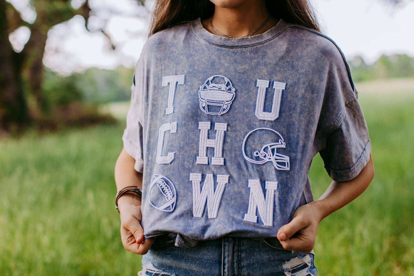 ACID WASH TOUCHDOWN TEE: BLUE