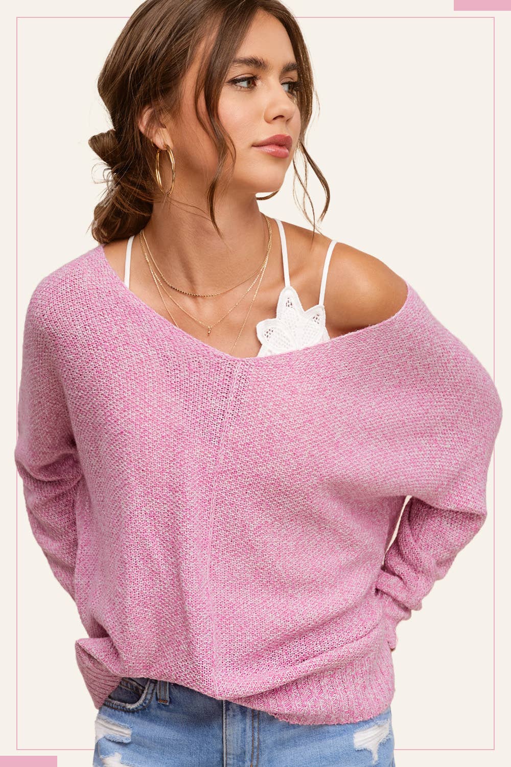 LIGHTWEIGHT VNECK SWEATER: LIGHT PINK
