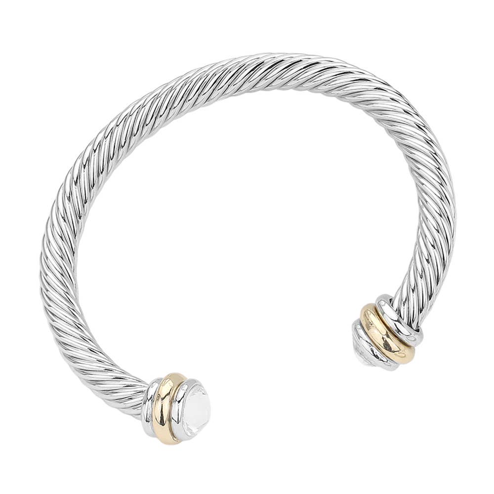 CLEAR STONE TIP TWISTED ROPE CUFF BRACELET