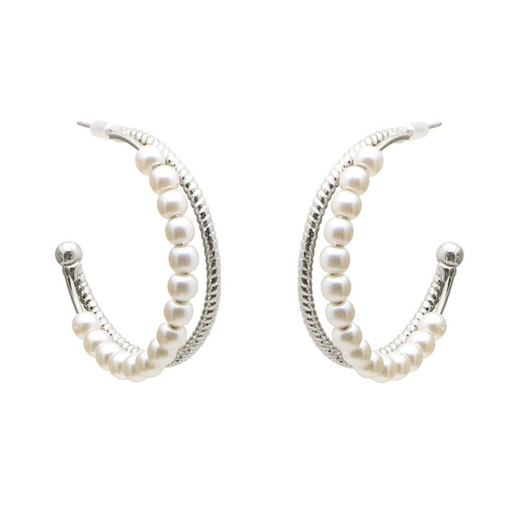 GOLD PEARL DOUBLE HOOPS