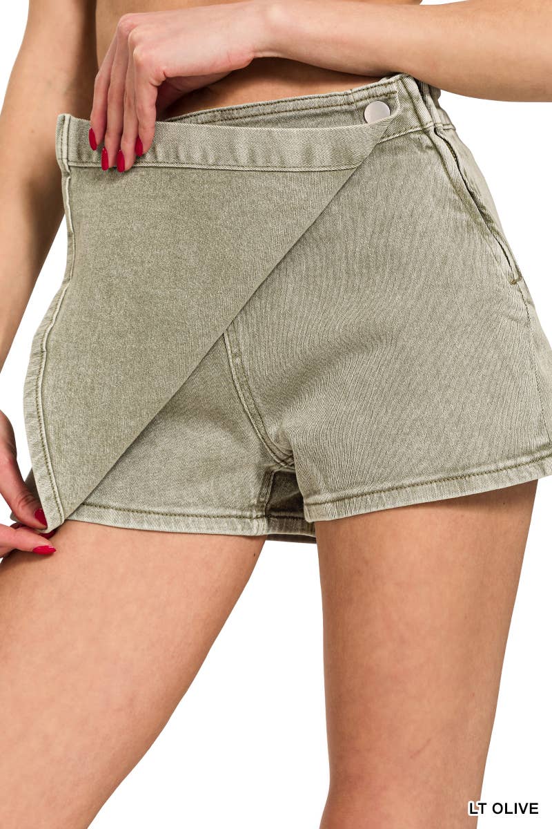 WASHED DENIM SKORT: BLACK