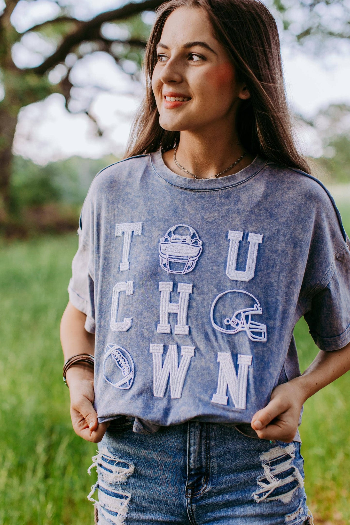 ACID WASH TOUCHDOWN TEE: BLUE