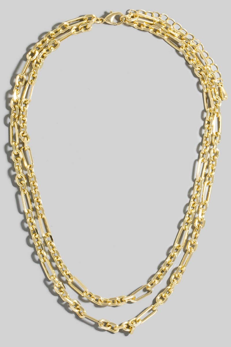 LAYERED MIX CHAIN NECKLACE: GOLD