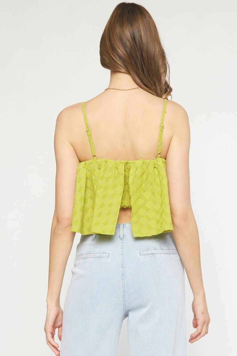 CHECKED CROP TANK: CHARTREUSE
